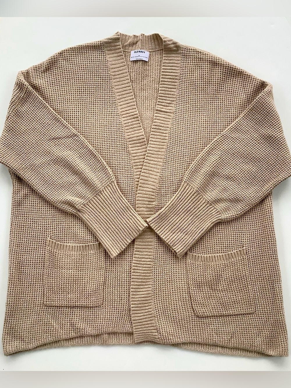Old Navy Women’s Tan Waffle-Knit Open Cardigan